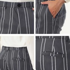 Allegra K Men's Dress Striped Pants Slim Fit Flat Front Business Prom Pencil Trousers