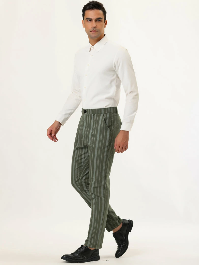 Allegra K Men's Business Trousers Contrast Color Slim Fit Flat Front Striped Dress Pants 7 Allegra K Men's Business Trousers Contrast Color Slim Fit Flat Front Striped Dress Pants