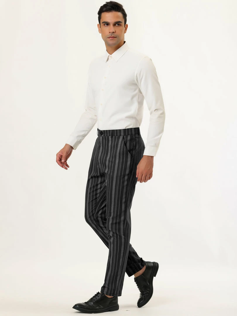 Allegra K Men's Business Trousers Contrast Color Slim Fit Flat Front Striped Dress Pants 13 Allegra K Men's Business Trousers Contrast Color Slim Fit Flat Front Striped Dress Pants