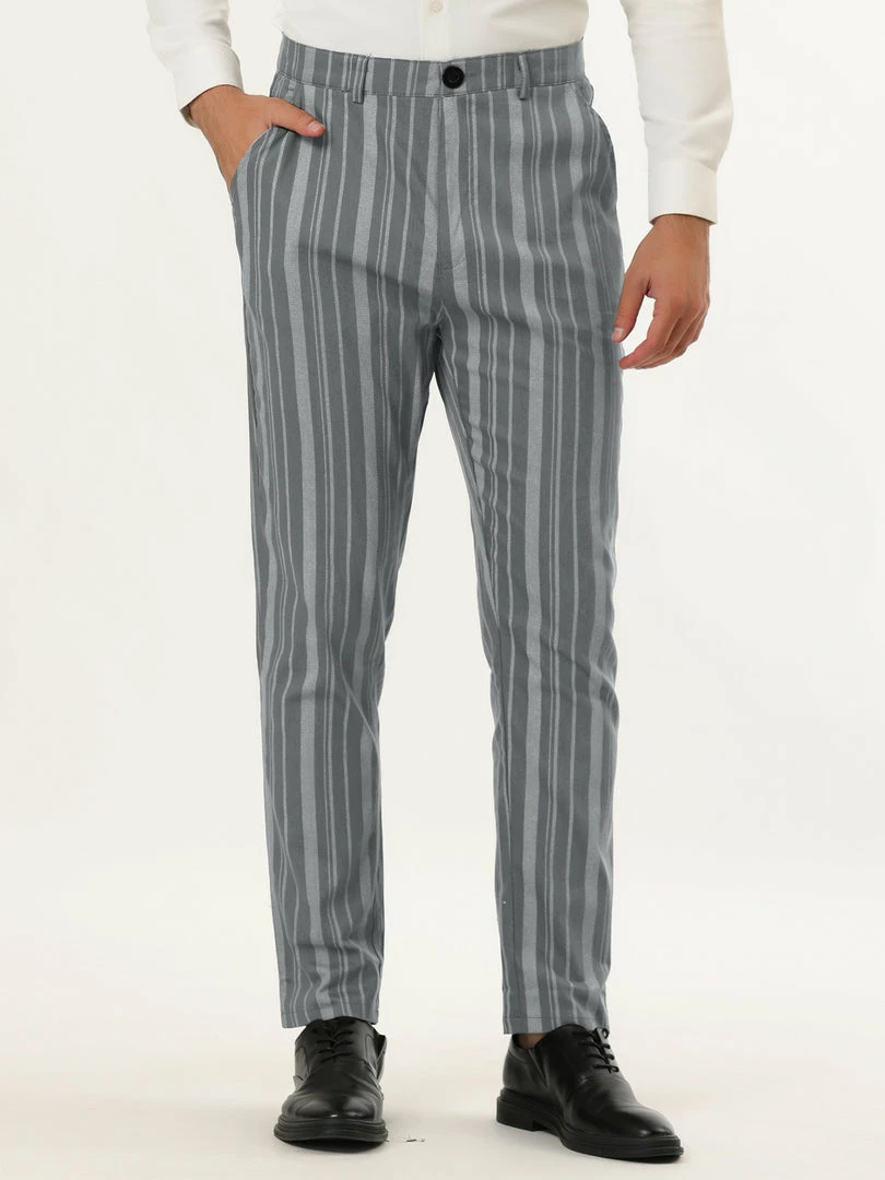 Allegra K Men's Business Trousers Contrast Color Slim Fit Flat Front Striped Dress Pants 17 Allegra K Men's Business Trousers Contrast Color Slim Fit Flat Front Striped Dress Pants