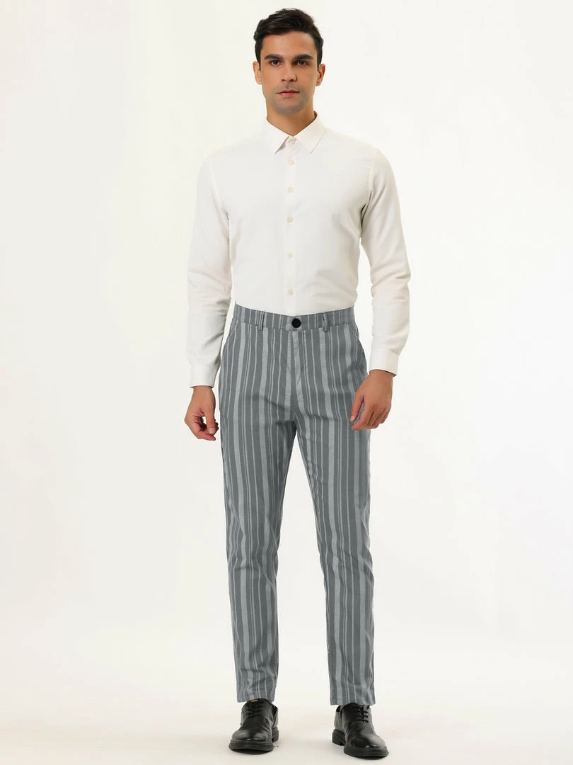 Allegra K Men's Business Trousers Contrast Color Slim Fit Flat Front Striped Dress Pants 18 Allegra K Men's Business Trousers Contrast Color Slim Fit Flat Front Striped Dress Pants