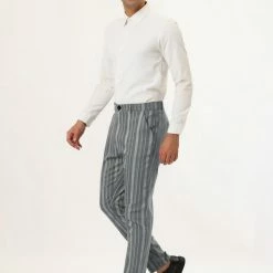 Allegra K Men's Business Trousers Contrast Color Slim Fit Flat Front Striped Dress Pants 37 Allegra K Men's Business Trousers Contrast Color Slim Fit Flat Front Striped Dress Pants