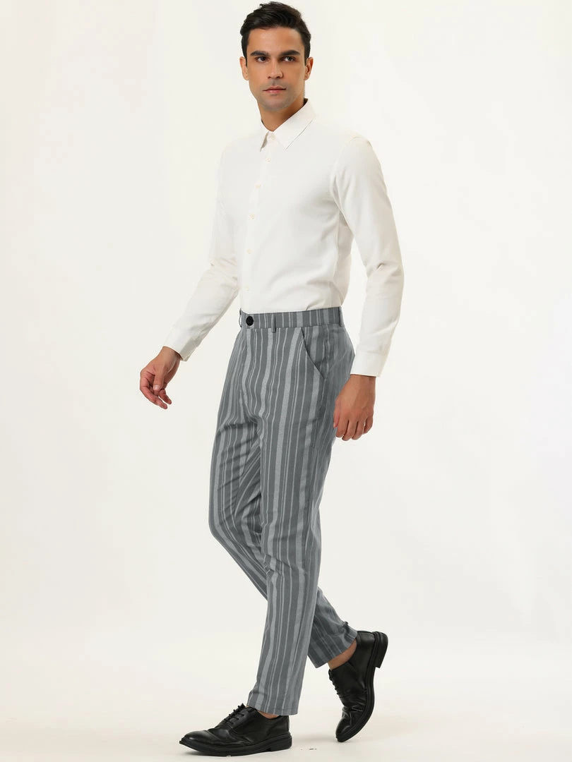 Allegra K Men's Business Trousers Contrast Color Slim Fit Flat Front Striped Dress Pants 19 Allegra K Men's Business Trousers Contrast Color Slim Fit Flat Front Striped Dress Pants