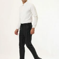 Allegra K Men's Business Striped Pants Drawstring Waist Slim Fit Dress Trousers