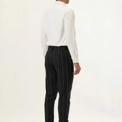 Allegra K Men's Business Striped Pants Drawstring Waist Slim Fit Dress Trousers