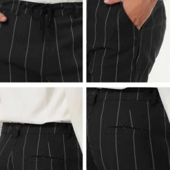 Allegra K Men's Business Striped Pants Drawstring Waist Slim Fit Dress Trousers
