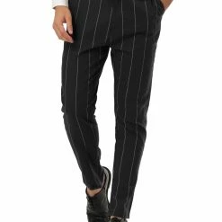 Allegra K Men's Business Striped Pants Drawstring Waist Slim Fit Dress Trousers