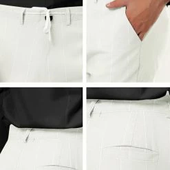 Allegra K Men's Business Striped Pants Drawstring Waist Slim Fit Dress Trousers