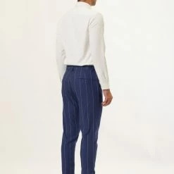 Allegra K Men's Business Striped Pants Drawstring Waist Slim Fit Dress Trousers