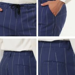 Allegra K Men's Business Striped Pants Drawstring Waist Slim Fit Dress Trousers