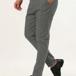 Allegra K Men's Business Striped Pants Drawstring Waist Slim Fit Dress Trousers