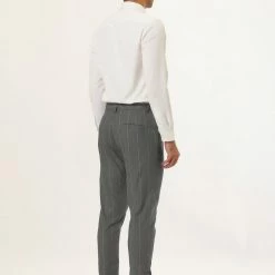 Allegra K Men's Business Striped Pants Drawstring Waist Slim Fit Dress Trousers