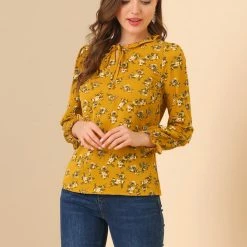 Allegra K Women's Ruffled Sleeve Blouse Frill Neck Self Tie Elegant Chiffon Floral Top 36 Allegra K Women's Ruffled Sleeve Blouse Frill Neck Self Tie Elegant Chiffon Floral Top