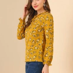 Allegra K Women's Ruffled Sleeve Blouse Frill Neck Self Tie Elegant Chiffon Floral Top 37 Allegra K Women's Ruffled Sleeve Blouse Frill Neck Self Tie Elegant Chiffon Floral Top