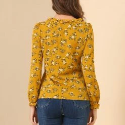 Allegra K Women's Ruffled Sleeve Blouse Frill Neck Self Tie Elegant Chiffon Floral Top 38 Allegra K Women's Ruffled Sleeve Blouse Frill Neck Self Tie Elegant Chiffon Floral Top