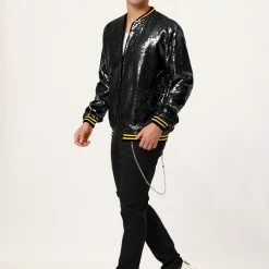 Allegra K Men's Sequin Varsity Jacket Long Sleeve Zipper Glitter Sequins Bomber Jacket 72 Allegra K Men's Sequin Varsity Jacket Long Sleeve Zipper Glitter Sequins Bomber Jacket