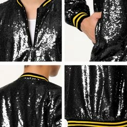 Allegra K Men's Sequin Varsity Jacket Long Sleeve Zipper Glitter Sequins Bomber Jacket 73 Allegra K Men's Sequin Varsity Jacket Long Sleeve Zipper Glitter Sequins Bomber Jacket