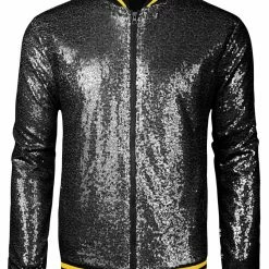 Allegra K Men's Sequin Varsity Jacket Long Sleeve Zipper Glitter Sequins Bomber Jacket 69 Allegra K Men's Sequin Varsity Jacket Long Sleeve Zipper Glitter Sequins Bomber Jacket