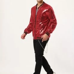 Allegra K Men's Sequin Varsity Jacket Long Sleeve Zipper Glitter Sequins Bomber Jacket 77 Allegra K Men's Sequin Varsity Jacket Long Sleeve Zipper Glitter Sequins Bomber Jacket