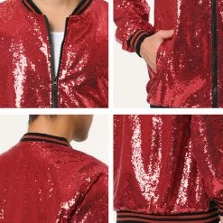 Allegra K Men's Sequin Varsity Jacket Long Sleeve Zipper Glitter Sequins Bomber Jacket 79 Allegra K Men's Sequin Varsity Jacket Long Sleeve Zipper Glitter Sequins Bomber Jacket