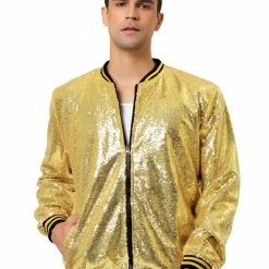 Allegra K Men's Sequin Varsity Jacket Long Sleeve Zipper Glitter Sequins Bomber Jacket 64 Allegra K Men's Sequin Varsity Jacket Long Sleeve Zipper Glitter Sequins Bomber Jacket