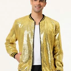 Allegra K Men's Sequin Varsity Jacket Long Sleeve Zipper Glitter Sequins Bomber Jacket 65 Allegra K Men's Sequin Varsity Jacket Long Sleeve Zipper Glitter Sequins Bomber Jacket