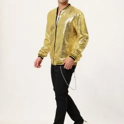 Allegra K Men's Sequin Varsity Jacket Long Sleeve Zipper Glitter Sequins Bomber Jacket 66 Allegra K Men's Sequin Varsity Jacket Long Sleeve Zipper Glitter Sequins Bomber Jacket
