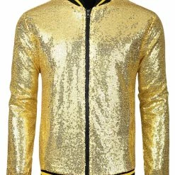 Allegra K Men's Sequin Varsity Jacket Long Sleeve Zipper Glitter Sequins Bomber Jacket 63 Allegra K Men's Sequin Varsity Jacket Long Sleeve Zipper Glitter Sequins Bomber Jacket