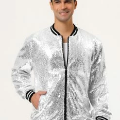 Allegra K Men's Sequin Varsity Jacket Long Sleeve Zipper Glitter Sequins Bomber Jacket 59 Allegra K Men's Sequin Varsity Jacket Long Sleeve Zipper Glitter Sequins Bomber Jacket