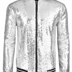 Allegra K Men's Sequin Varsity Jacket Long Sleeve Zipper Glitter Sequins Bomber Jacket 57 Allegra K Men's Sequin Varsity Jacket Long Sleeve Zipper Glitter Sequins Bomber Jacket