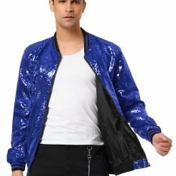 Allegra K Men's Sequin Varsity Jacket Long Sleeve Zipper Glitter Sequins Bomber Jacket 81 Allegra K Men's Sequin Varsity Jacket Long Sleeve Zipper Glitter Sequins Bomber Jacket