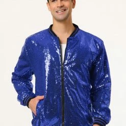 Allegra K Men's Sequin Varsity Jacket Long Sleeve Zipper Glitter Sequins Bomber Jacket 82 Allegra K Men's Sequin Varsity Jacket Long Sleeve Zipper Glitter Sequins Bomber Jacket