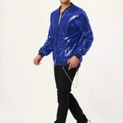 Allegra K Men's Sequin Varsity Jacket Long Sleeve Zipper Glitter Sequins Bomber Jacket 83 Allegra K Men's Sequin Varsity Jacket Long Sleeve Zipper Glitter Sequins Bomber Jacket