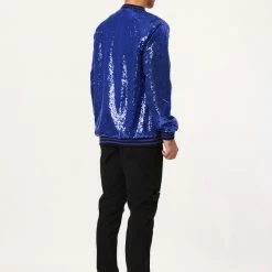 Allegra K Men's Sequin Varsity Jacket Long Sleeve Zipper Glitter Sequins Bomber Jacket 84 Allegra K Men's Sequin Varsity Jacket Long Sleeve Zipper Glitter Sequins Bomber Jacket