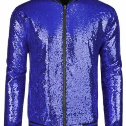 Allegra K Men's Sequin Varsity Jacket Long Sleeve Zipper Glitter Sequins Bomber Jacket 80 Allegra K Men's Sequin Varsity Jacket Long Sleeve Zipper Glitter Sequins Bomber Jacket