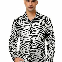 Allegra K Tops Men Vintage Leopard Print Button Down Long Sleeve Cotton Casual Shirt