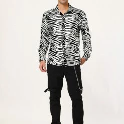 Allegra K Tops Men Vintage Leopard Print Button Down Long Sleeve Cotton Casual Shirt