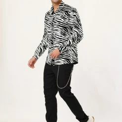 Allegra K Tops Men Vintage Leopard Print Button Down Long Sleeve Cotton Casual Shirt