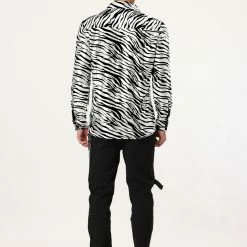 Allegra K Tops Men Vintage Leopard Print Button Down Long Sleeve Cotton Casual Shirt