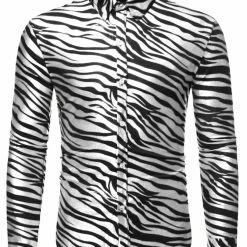 Allegra K Tops Men Vintage Leopard Print Button Down Long Sleeve Cotton Casual Shirt