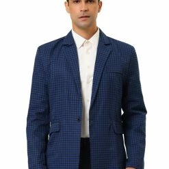 Allegra K Men's Dress Plaid Blazer One Button Slim Fit Checked Suit Sport Coat Jacket