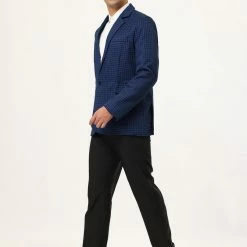 Allegra K Men's Dress Plaid Blazer One Button Slim Fit Checked Suit Sport Coat Jacket