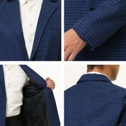 Allegra K Men's Dress Plaid Blazer One Button Slim Fit Checked Suit Sport Coat Jacket