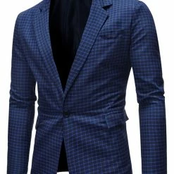 Allegra K Men's Dress Plaid Blazer One Button Slim Fit Checked Suit Sport Coat Jacket