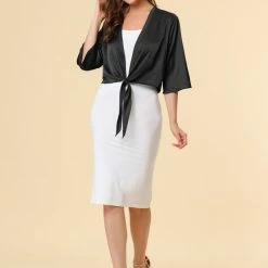 Allegra K Women's Casual Tie Front Open Cardigan 42 Allegra K Women's Casual Tie Front Open Cardigan