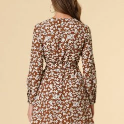 Allegra K Women's Peter Pan Collar Lace Trim Button Long Sleeves Floral Shirt Dress With Belt 62 Allegra K Women's Peter Pan Collar Lace Trim Button Long Sleeves Floral Shirt Dress With Belt