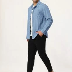 Allegra K Men's Casual Jean Shirts Long Sleeves Button Down Denim Shirt