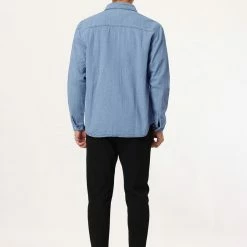 Allegra K Men's Casual Jean Shirts Long Sleeves Button Down Denim Shirt