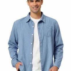 Allegra K Men's Casual Jean Shirts Long Sleeves Button Down Denim Shirt
