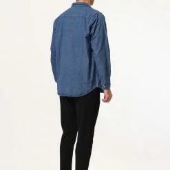 Allegra K Men's Casual Jean Shirts Long Sleeves Button Down Denim Shirt